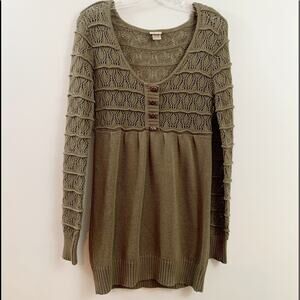 Daytrip Knit Long Olive Green Sweater Crochet Detailing